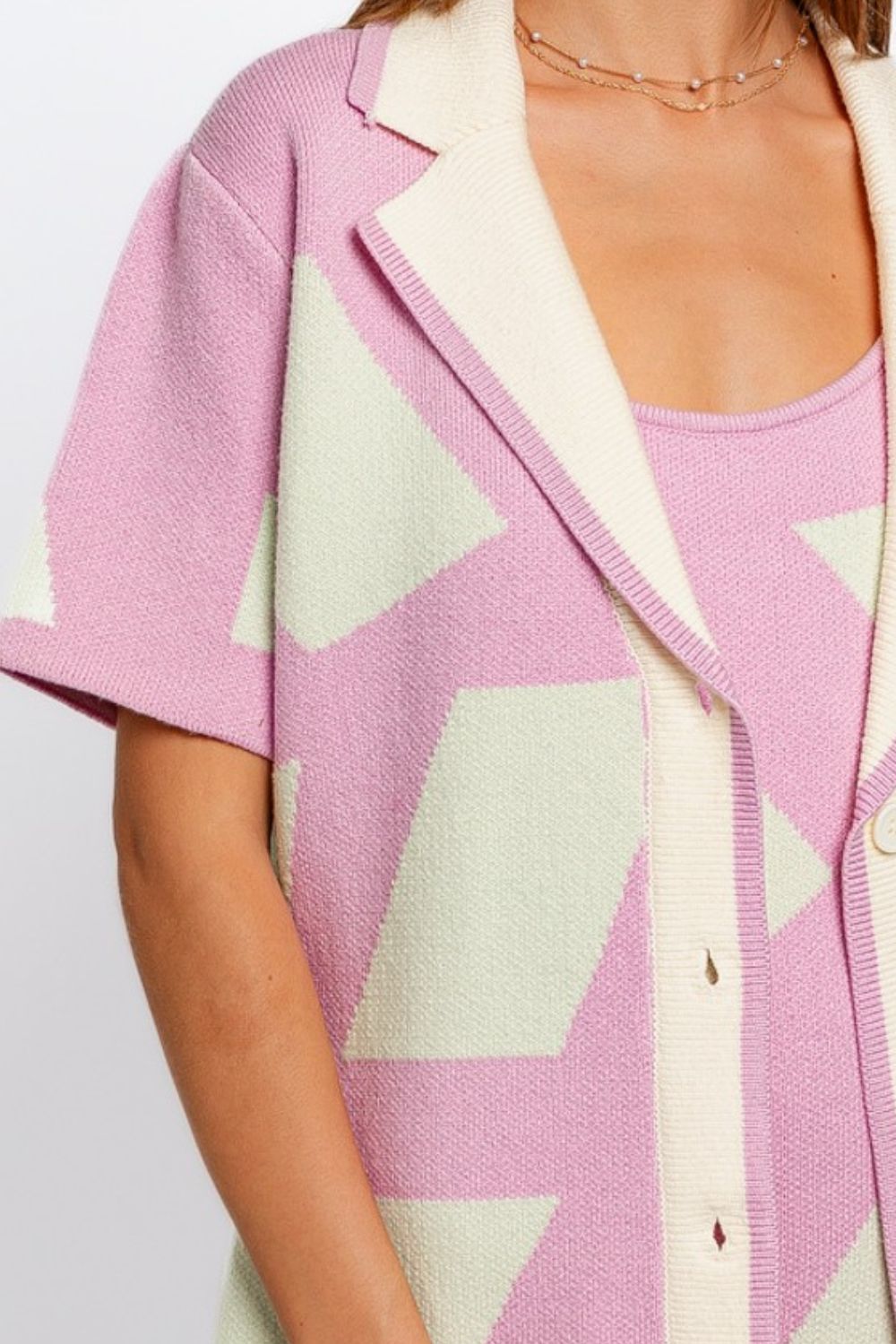 Le Lis Abstract Contrast Short Sleeve Collared Cardigan - UrbanEthereal