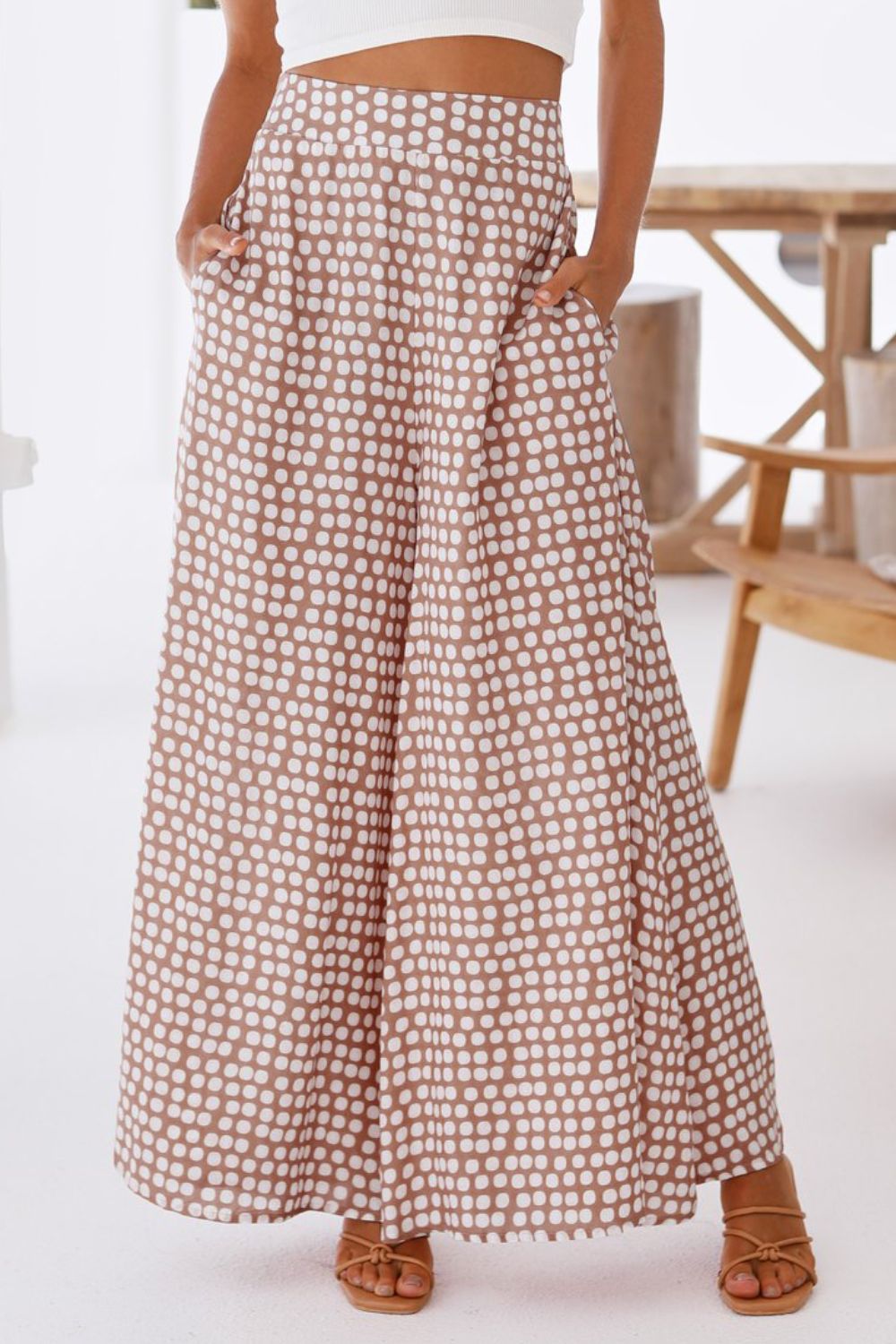 Polka Dot High Waist Wide Leg Pants with Pockets