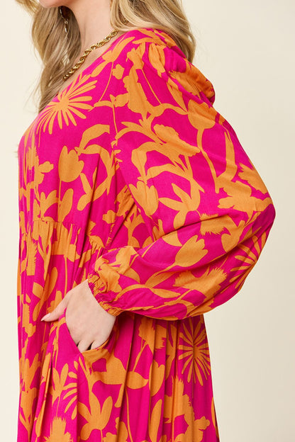 Double Take Full Size Printed Ruffle Hem Dress with Pocket - UrbanEthereal