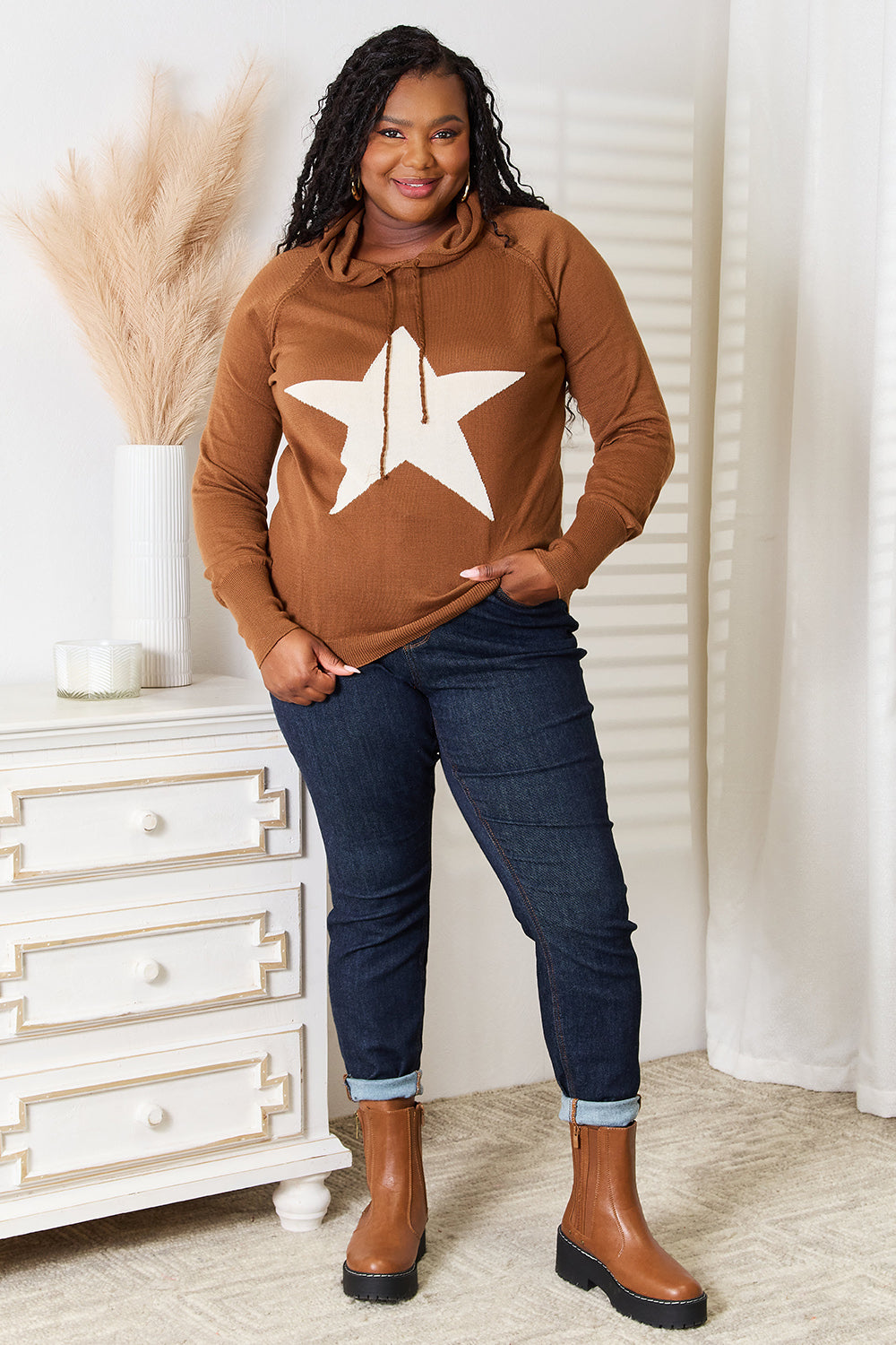 Heimish Full Size Star Graphic Hooded Sweater - UrbanEthereal