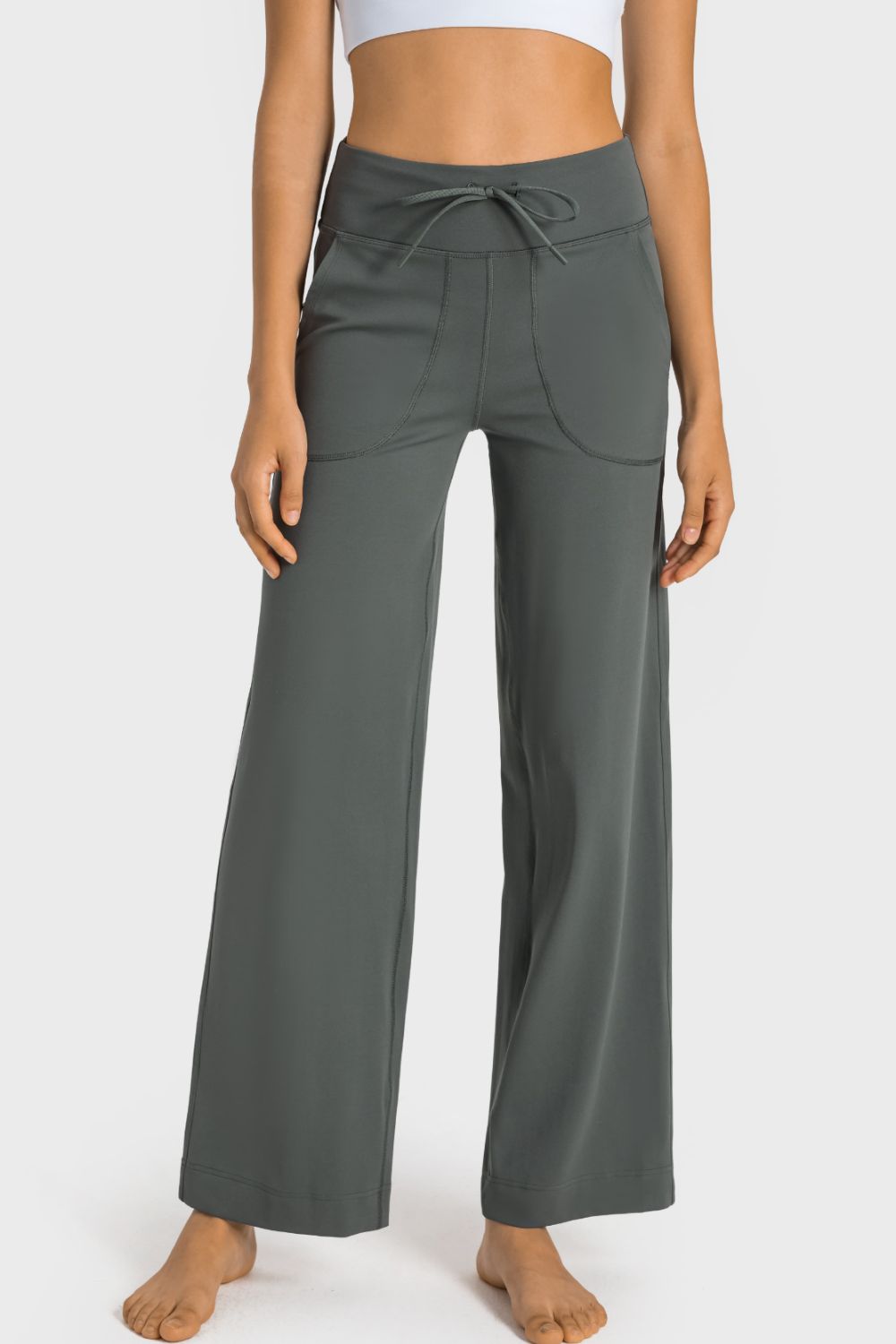 Drawstring Waist Wide Leg Sports Pants with Pockets - UrbanEthereal