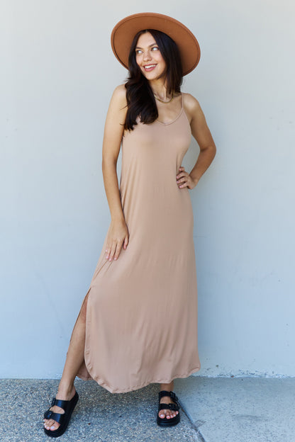 Ninexis Good Energy Full Size Cami Side Slit Maxi Dress in Camel - UrbanEthereal