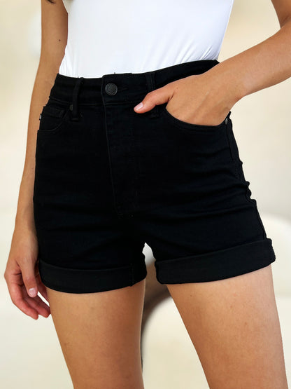Judy Blue Full Size High Waist Tummy Control Cuffed Denim Shorts - UrbanEthereal