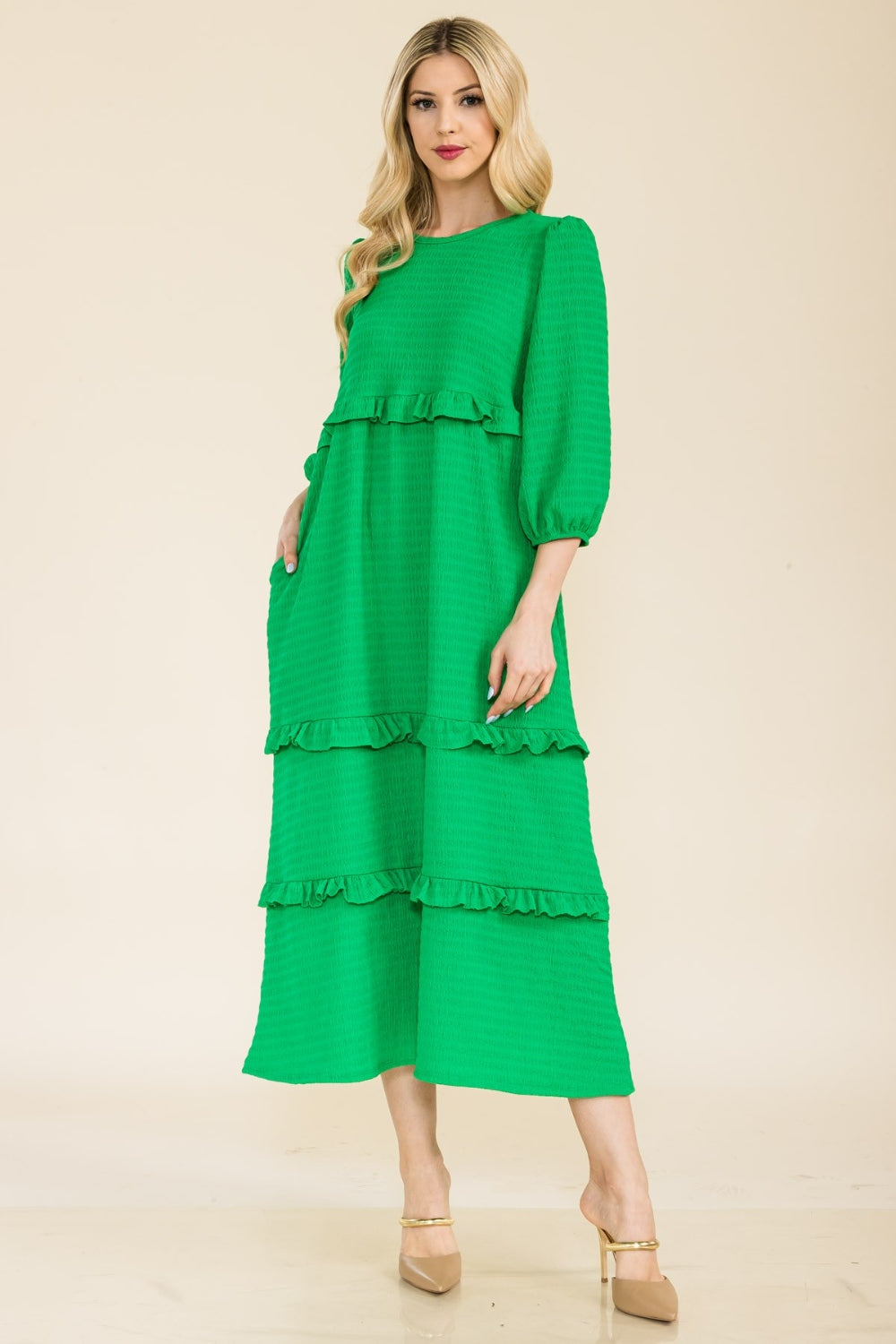 Celeste Full Size Tiered-Ruffle Midi Dress - UrbanEthereal