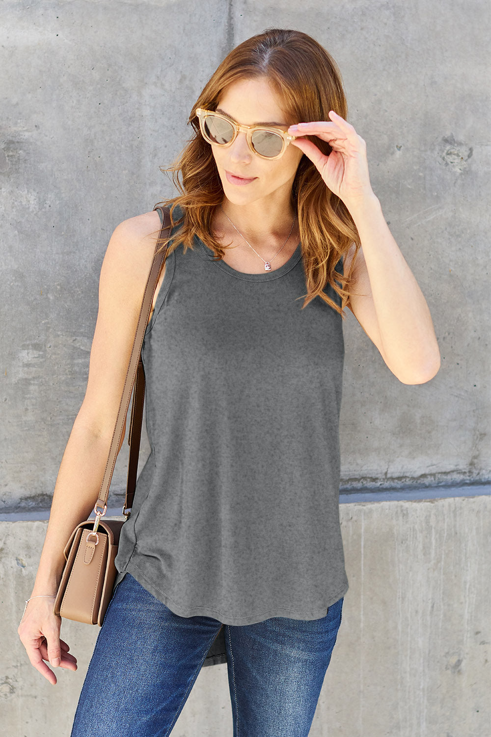 Basic Bae Full Size Round Neck Curved Hem Tank - UrbanEthereal
