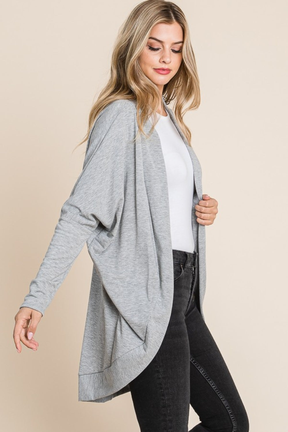 BOMBOM Open Front Long Sleeve Cocoon Cardigan - UrbanEthereal