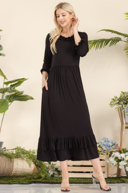 Celeste Full Size Layered Ruffle Hem Dress with Pockets - UrbanEthereal