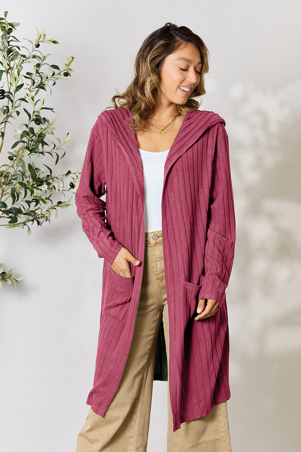 Basic Bae Full Size Hooded Sweater Cardigan - UrbanEthereal