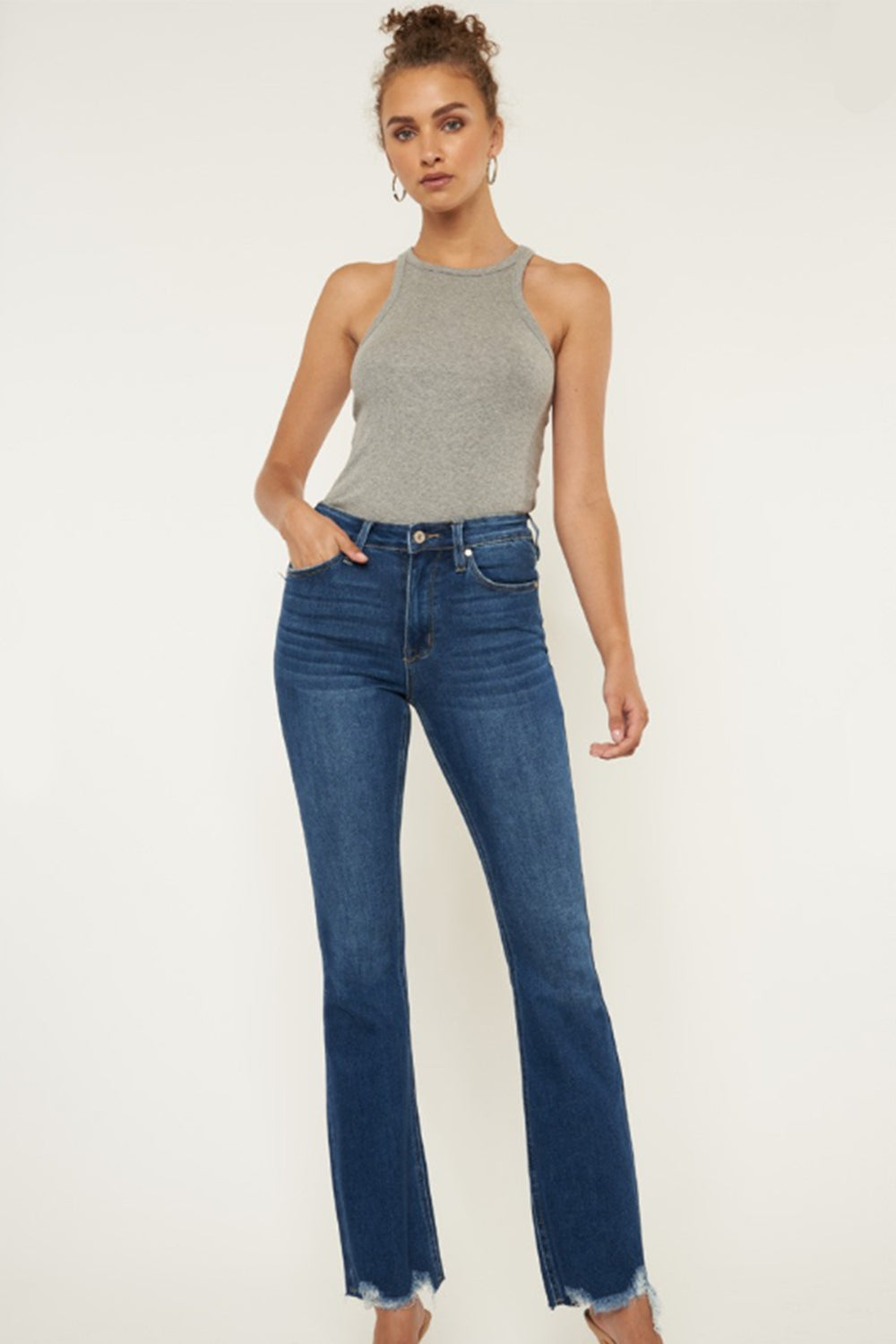 Kancan Cat's Whiskers Raw Hem Flare Jeans - UrbanEthereal