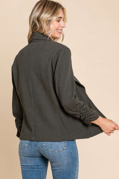 Culture Code Full Size Ruched Open Front Long Sleeve Jacket - UrbanEthereal