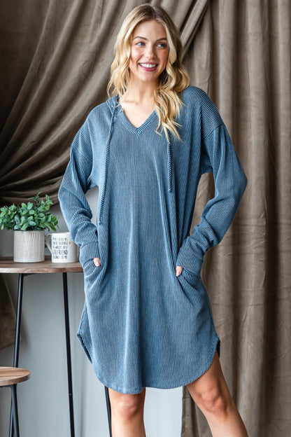 Heimish Ribbed Long Sleeve Hooded Dress - UrbanEthereal