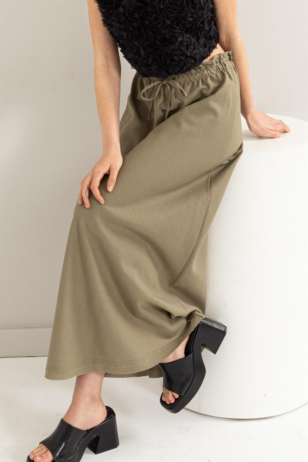 HYFVE Drawstring Washed Linen Maxi Skirt - UrbanEthereal
