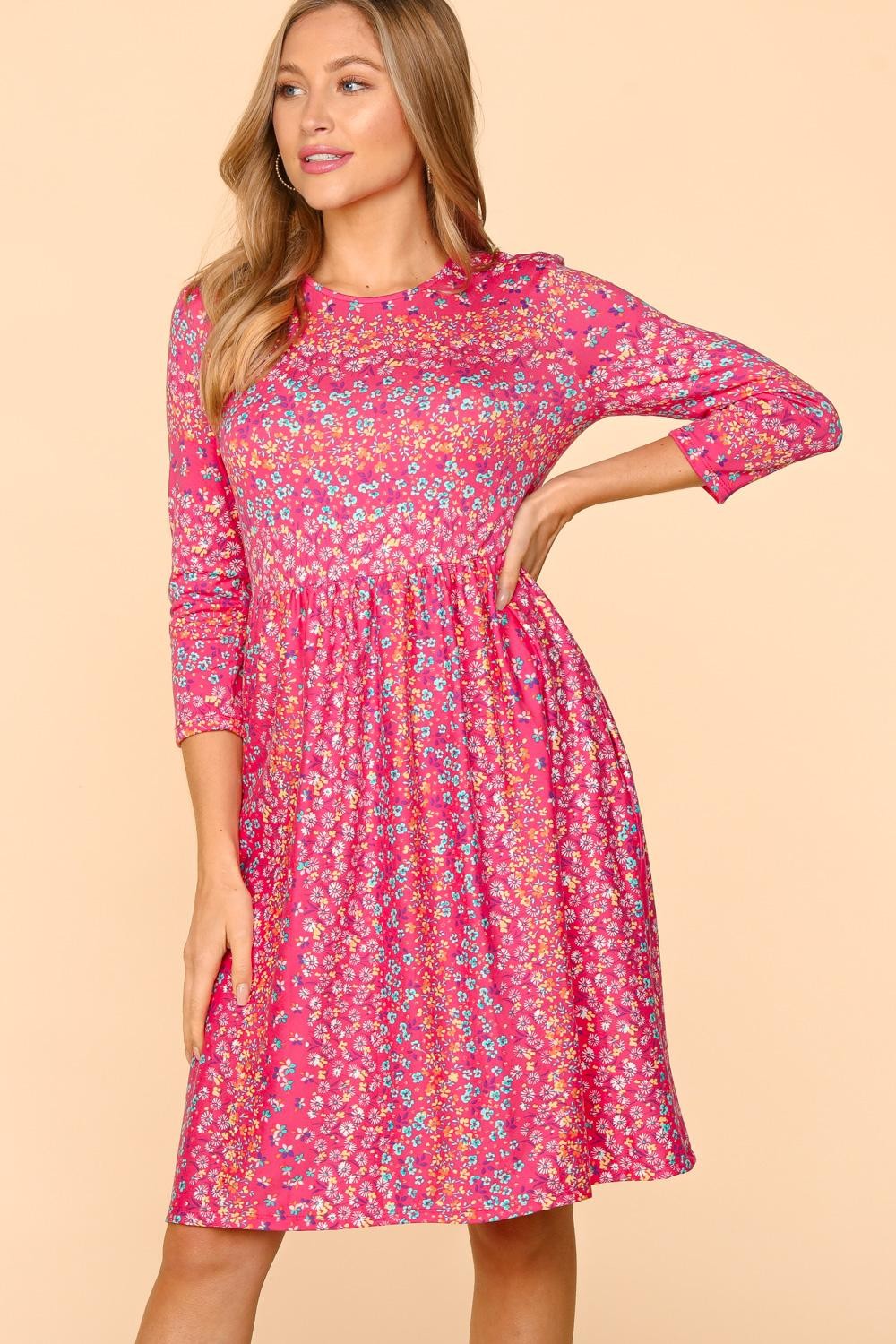 Haptics Round Neck Floral Dress with Pockets - UrbanEthereal