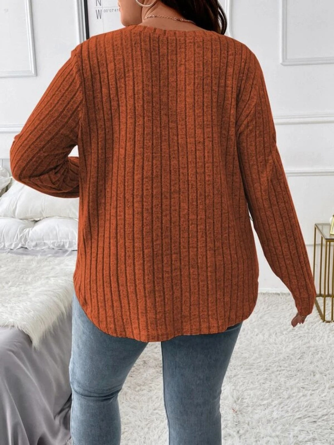 Plus Size V-Neck Long Sleeve T-Shirt - UrbanEthereal
