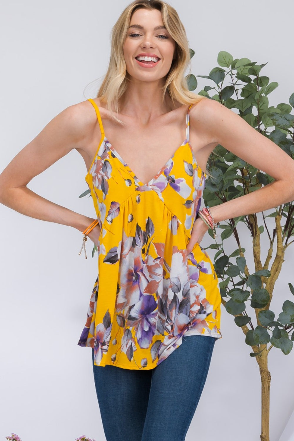 Celeste Full Size Floral V-Neck Cami - UrbanEthereal