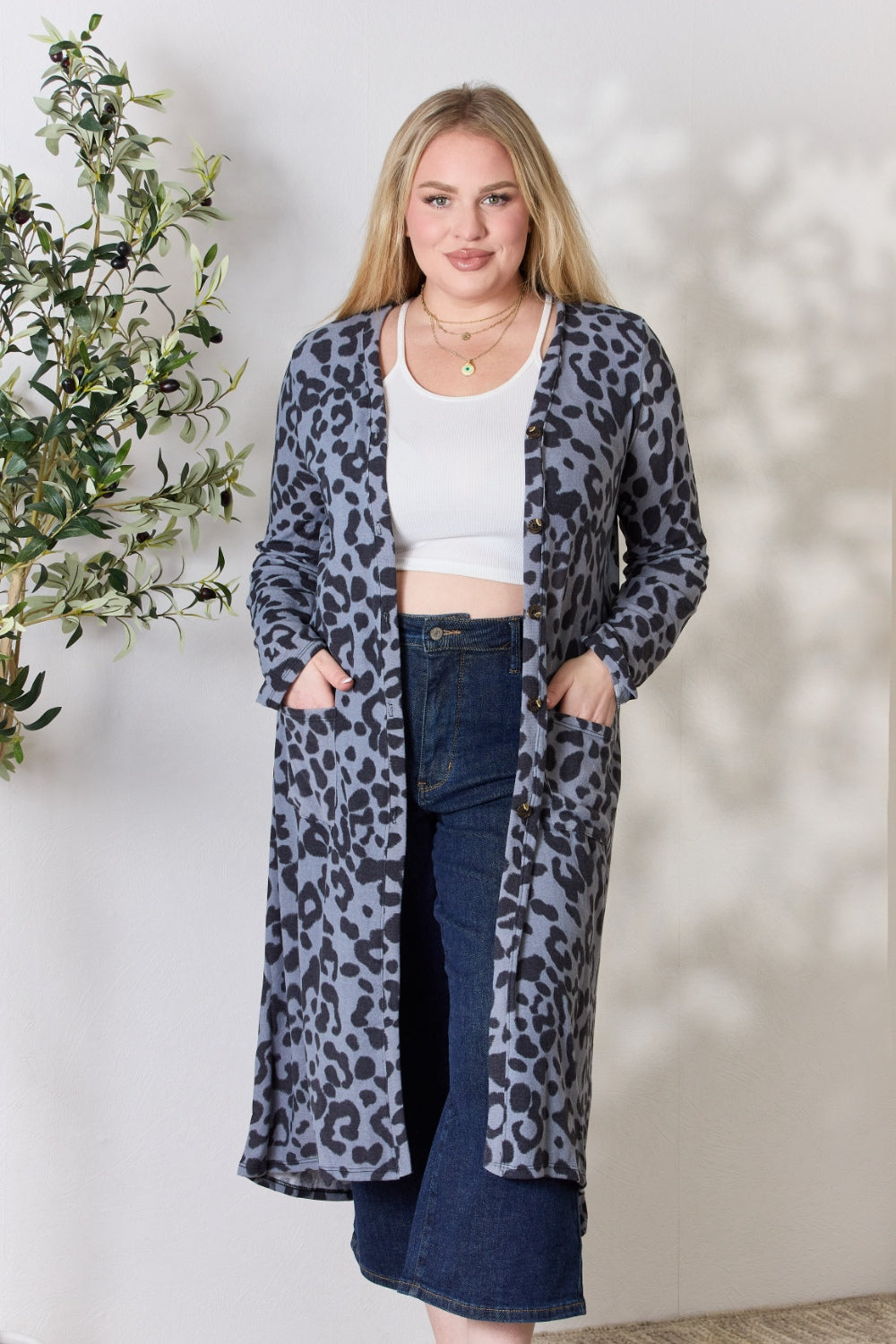 Celeste Full Size Button Up Animal Print Cardigan - UrbanEthereal