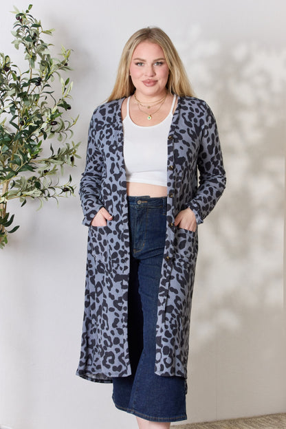Celeste Full Size Button Up Animal Print Cardigan - UrbanEthereal