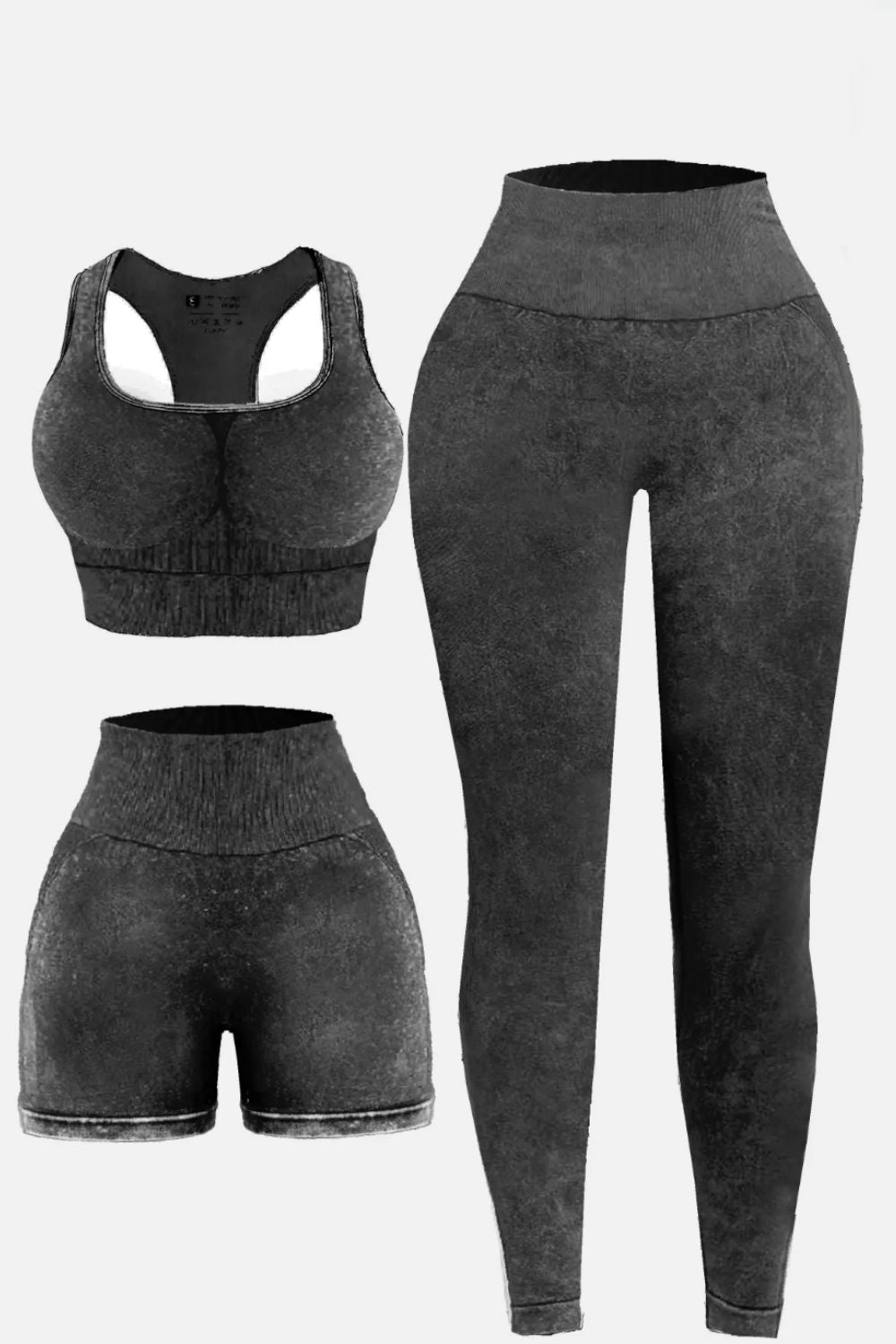 3 Piece Washed Square Neck Wide Strap Active Set - UrbanEthereal