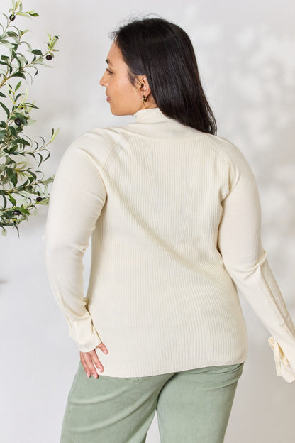 Heimish Full Size Ribbed Bow Detail Long Sleeve Turtleneck Knit Top - UrbanEthereal