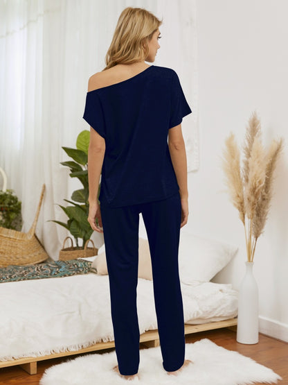 Boat Neck Top and Pants Lounge Set