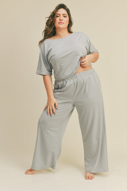Kimberly C Full Size Short Sleeve Cropped Top and Wide Leg Pants Set - UrbanEthereal