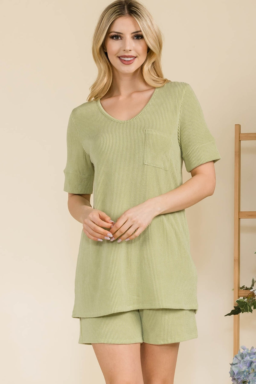 Celeste Full Size Rib Short Sleeve T-Shirt and Shorts Set - UrbanEthereal