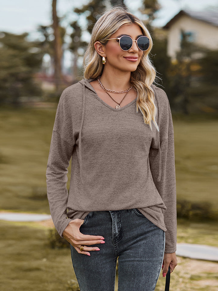 Dropped Shoulder Hooded Blouse