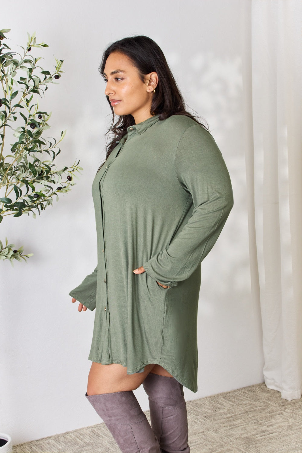 Celeste Full Size Button Down Shirt Dress - UrbanEthereal