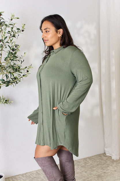 Celeste Full Size Button Down Shirt Dress - UrbanEthereal