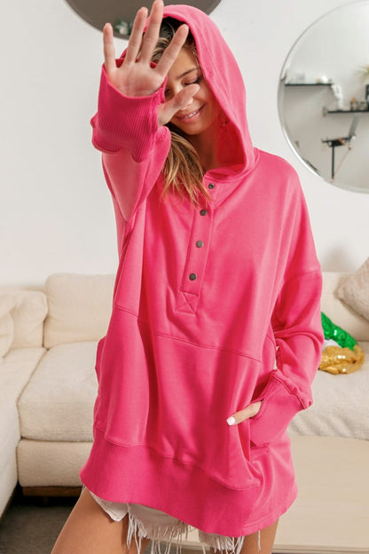 BiBi Half Snap Thumbhole Long Sleeve Hoodie - UrbanEthereal