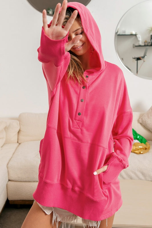 BiBi Half Snap Thumbhole Long Sleeve Hoodie - UrbanEthereal