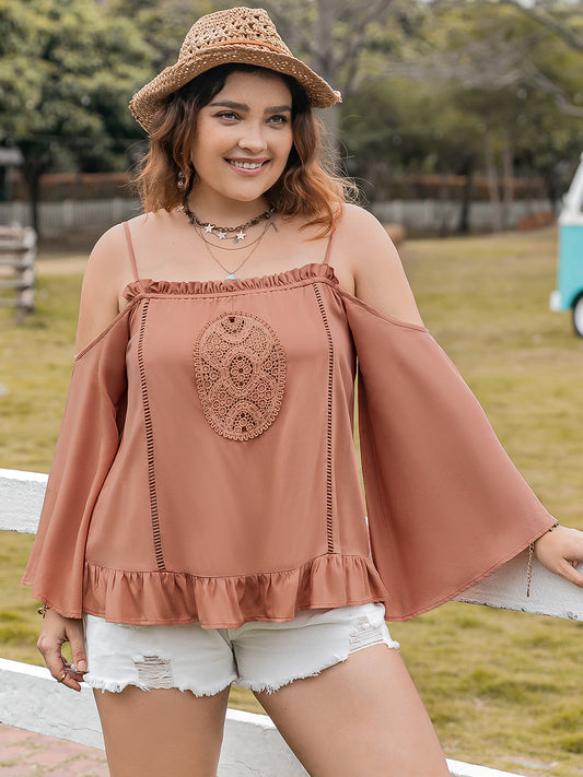 Plus Size Frill Square Neck Long Sleeve Blouse - UrbanEthereal