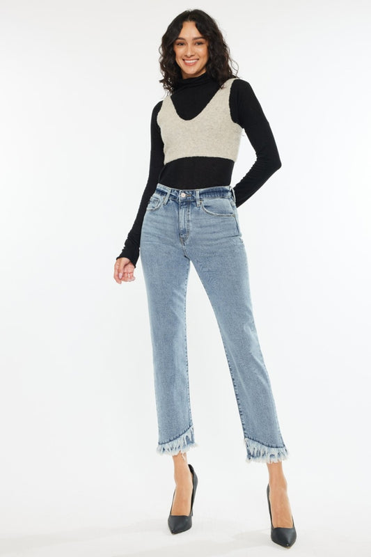 Kancan Raw Hem High Rise Straight Jeans - UrbanEthereal