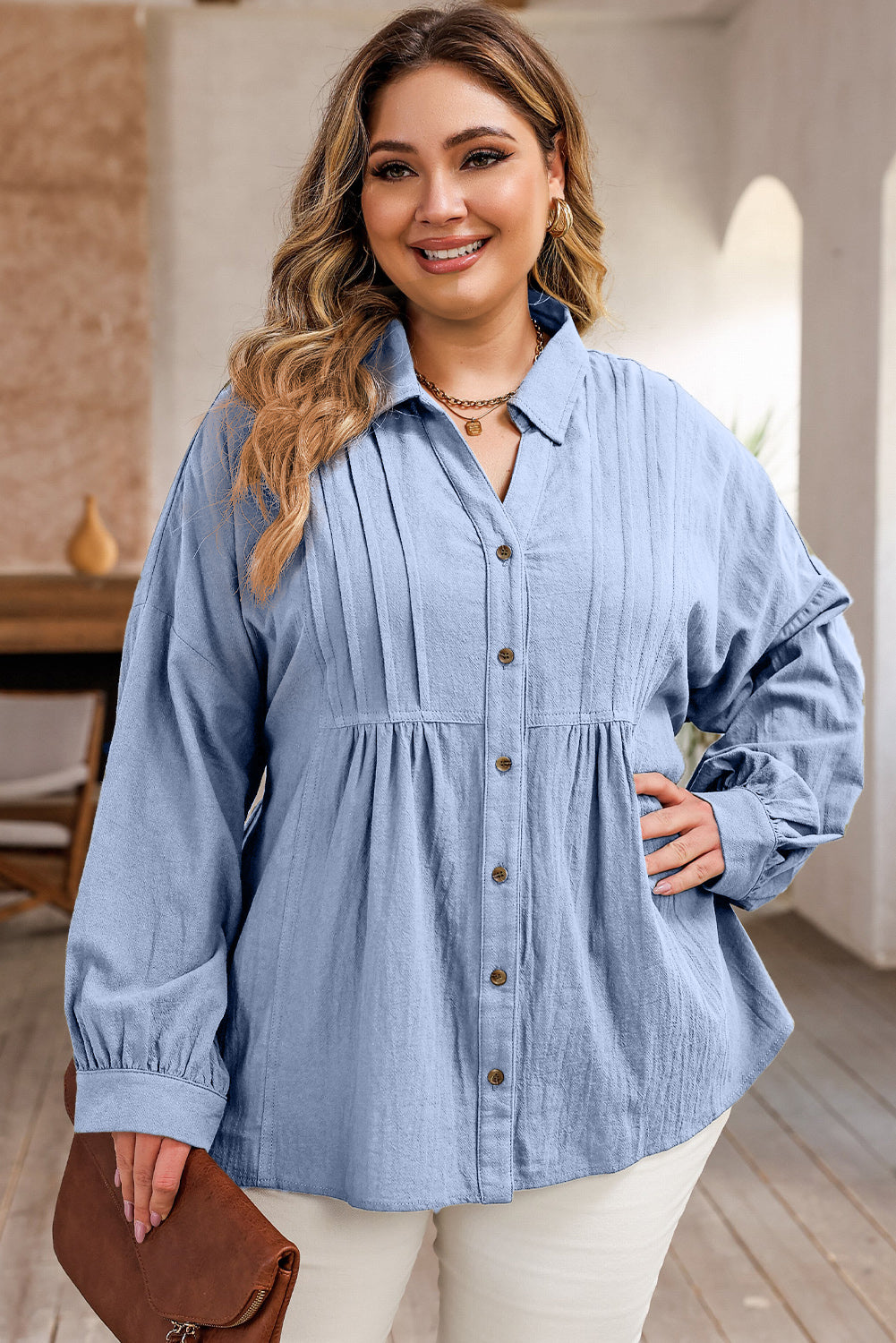 Plus Size High-Low Button Up Dropped Shoulder Shirt - UrbanEthereal