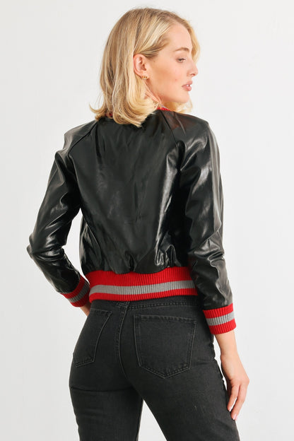 Comme PU Leather Baseball Collar Long Sleeve Jacket - UrbanEthereal