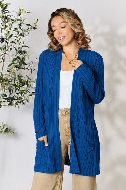 Basic Bae Full Size Ribbed Open Front Cardigan with Pockets - UrbanEthereal