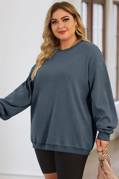 Plus Size Round Neck Dropped Shoulder Sweatshirt - UrbanEthereal