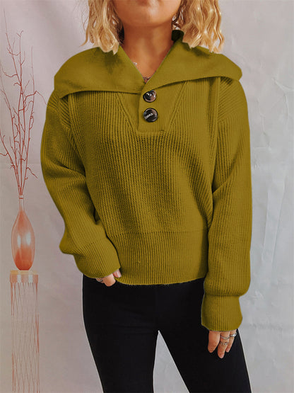 Statement Collar Half Button Sweater