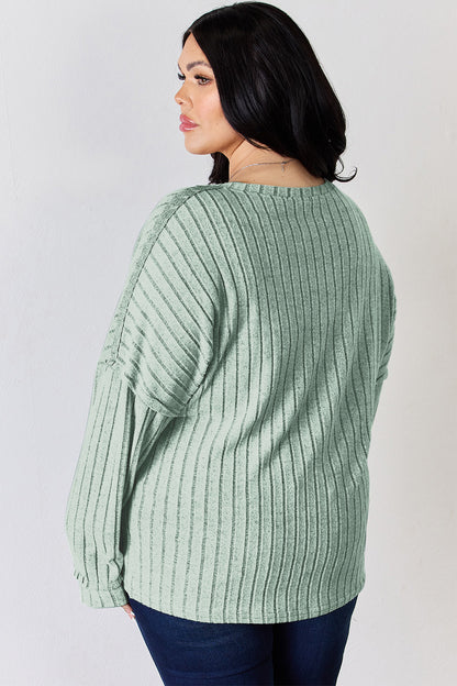 Basic Bae Full Size Ribbed Half Button Long Sleeve T-Shirt - UrbanEthereal