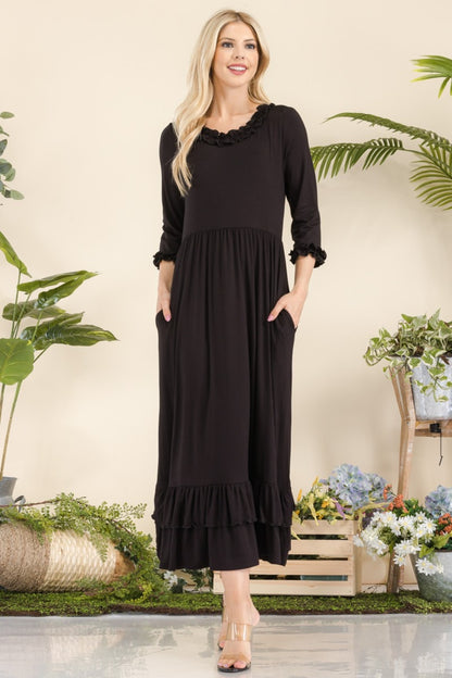 Celeste Full Size Layered Ruffle Hem Dress with Pockets - UrbanEthereal