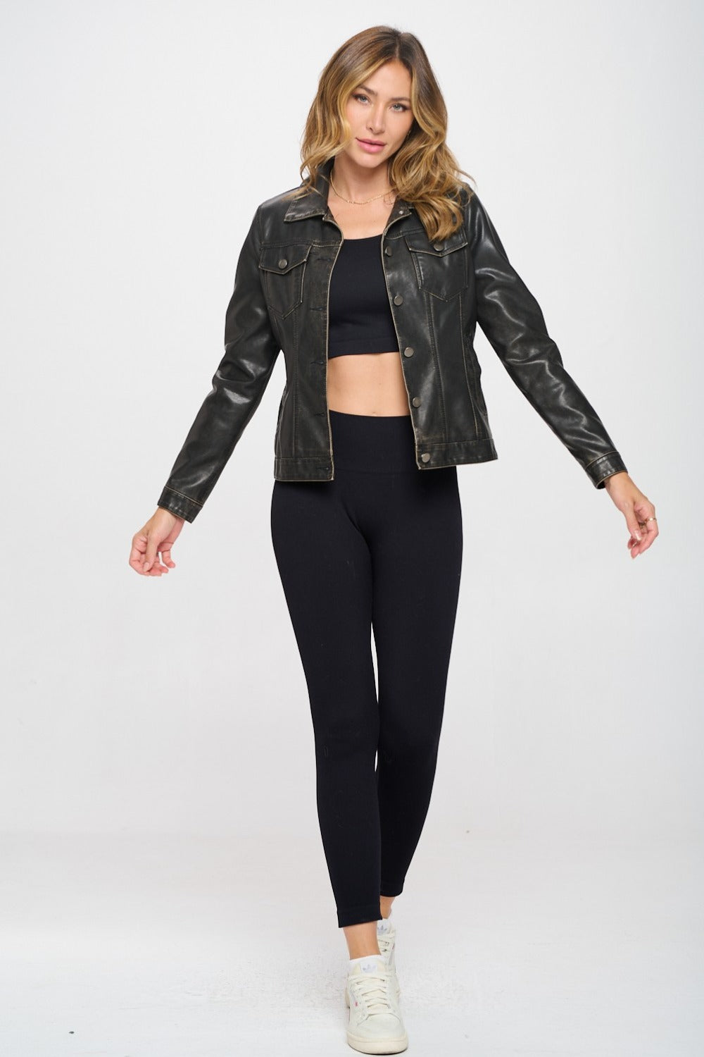 Coalition LA Button Down Cargo Vegan Leather Shacket - UrbanEthereal