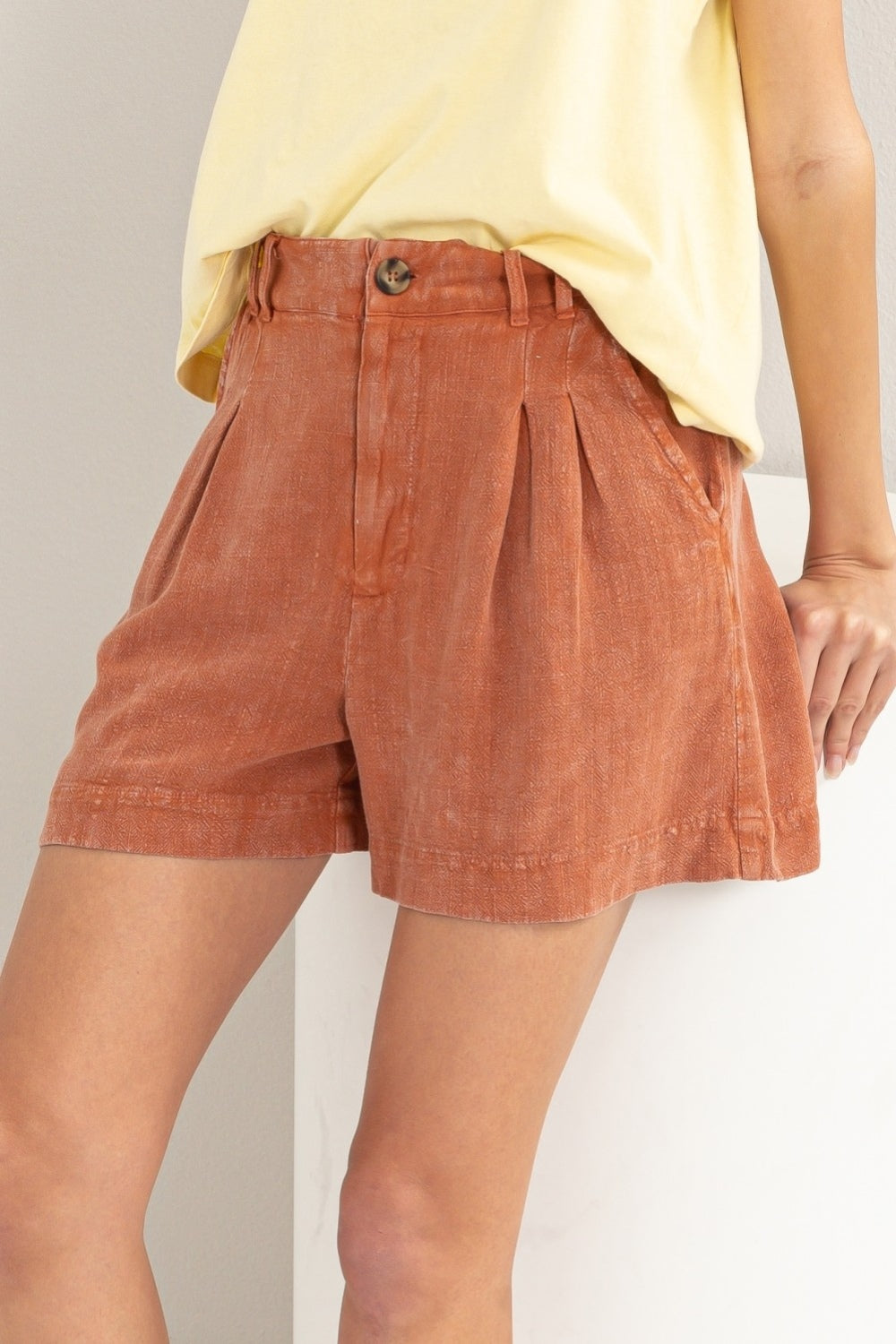 HYFVE High Waist Pleated Linen Shorts - UrbanEthereal