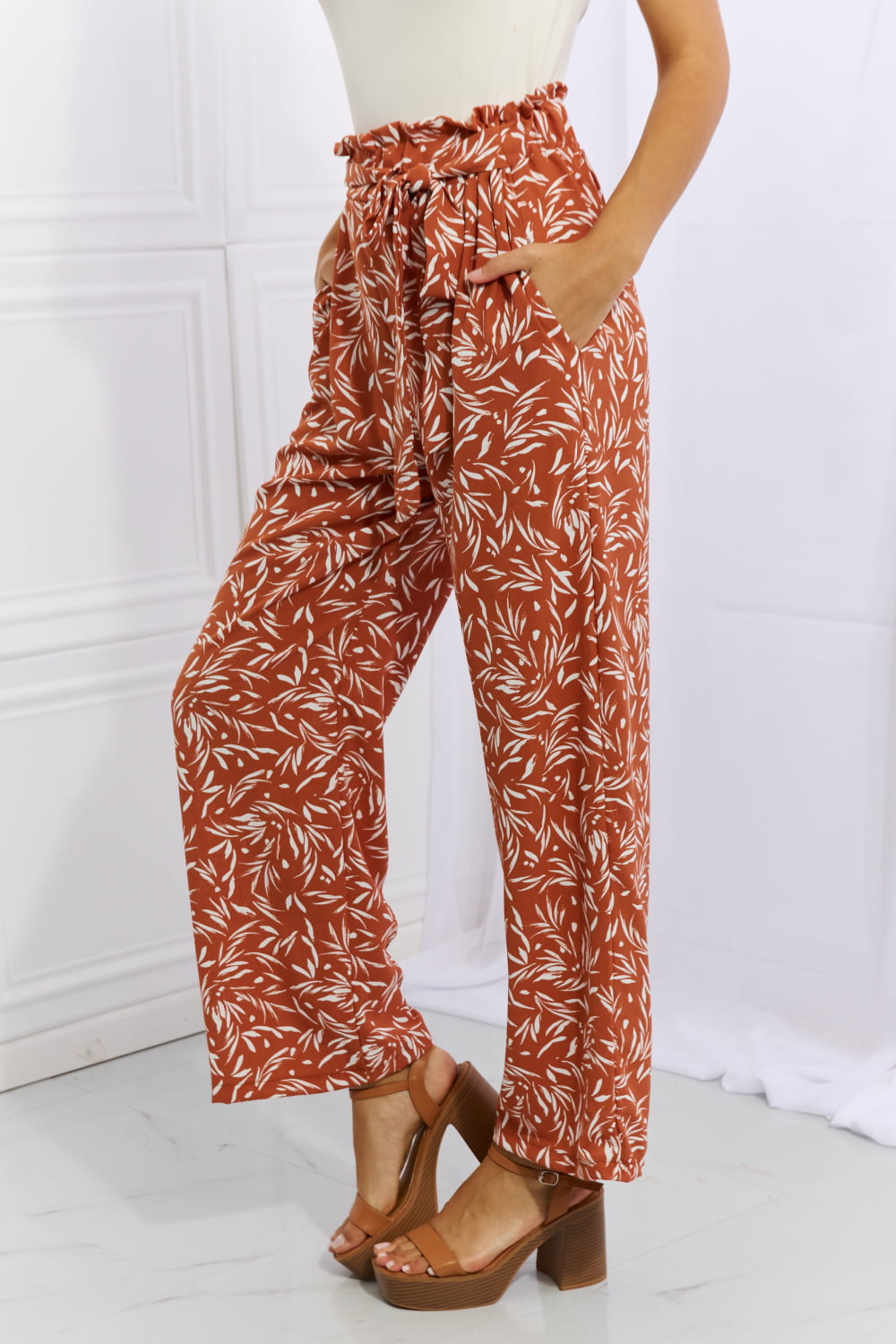 Heimish Right Angle Full Size Geometric Printed Pants in Red Orange - UrbanEthereal