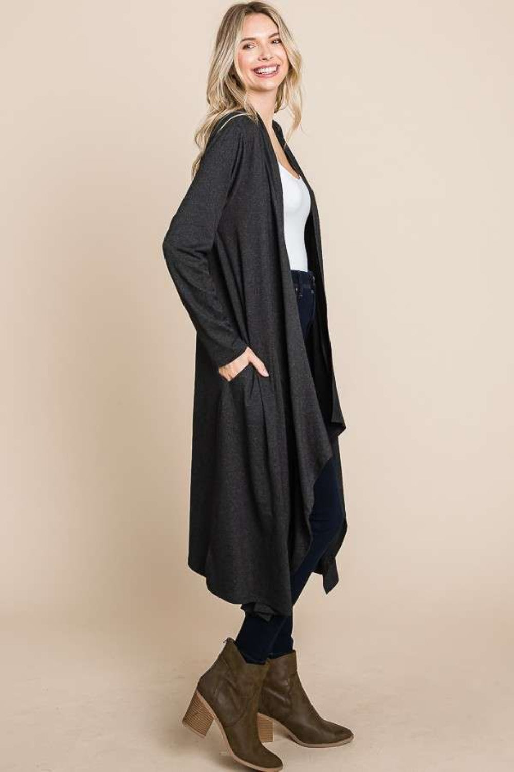 Culture Code Open Front Longline Cover Up with Pockets - UrbanEthereal