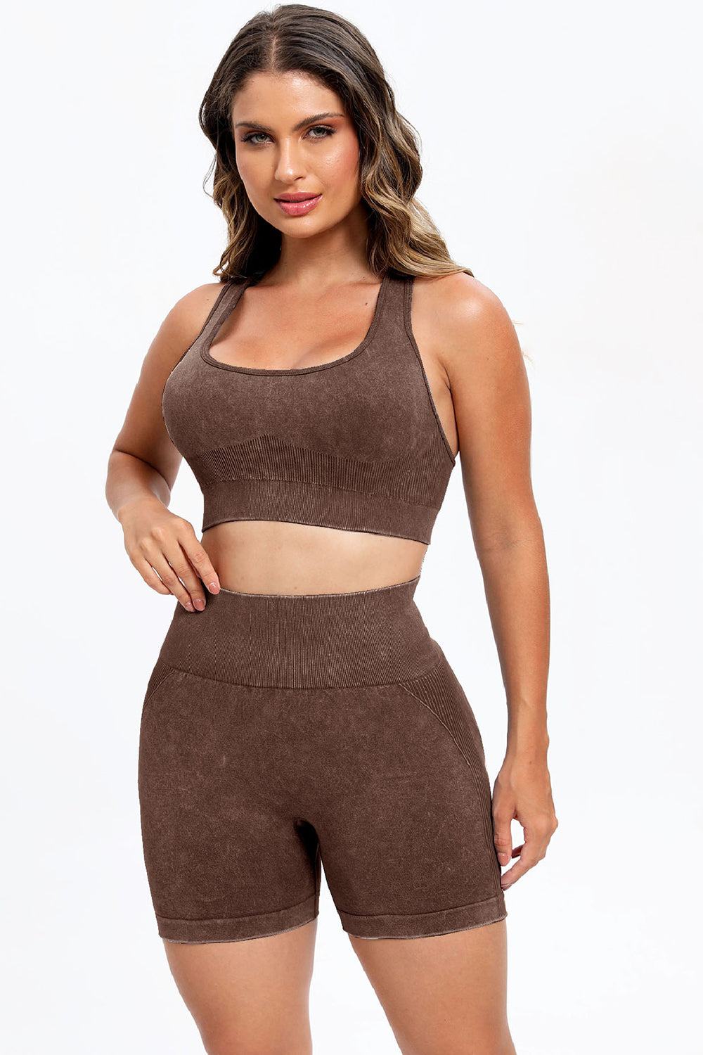 3 Piece Washed Square Neck Wide Strap Active Set - UrbanEthereal