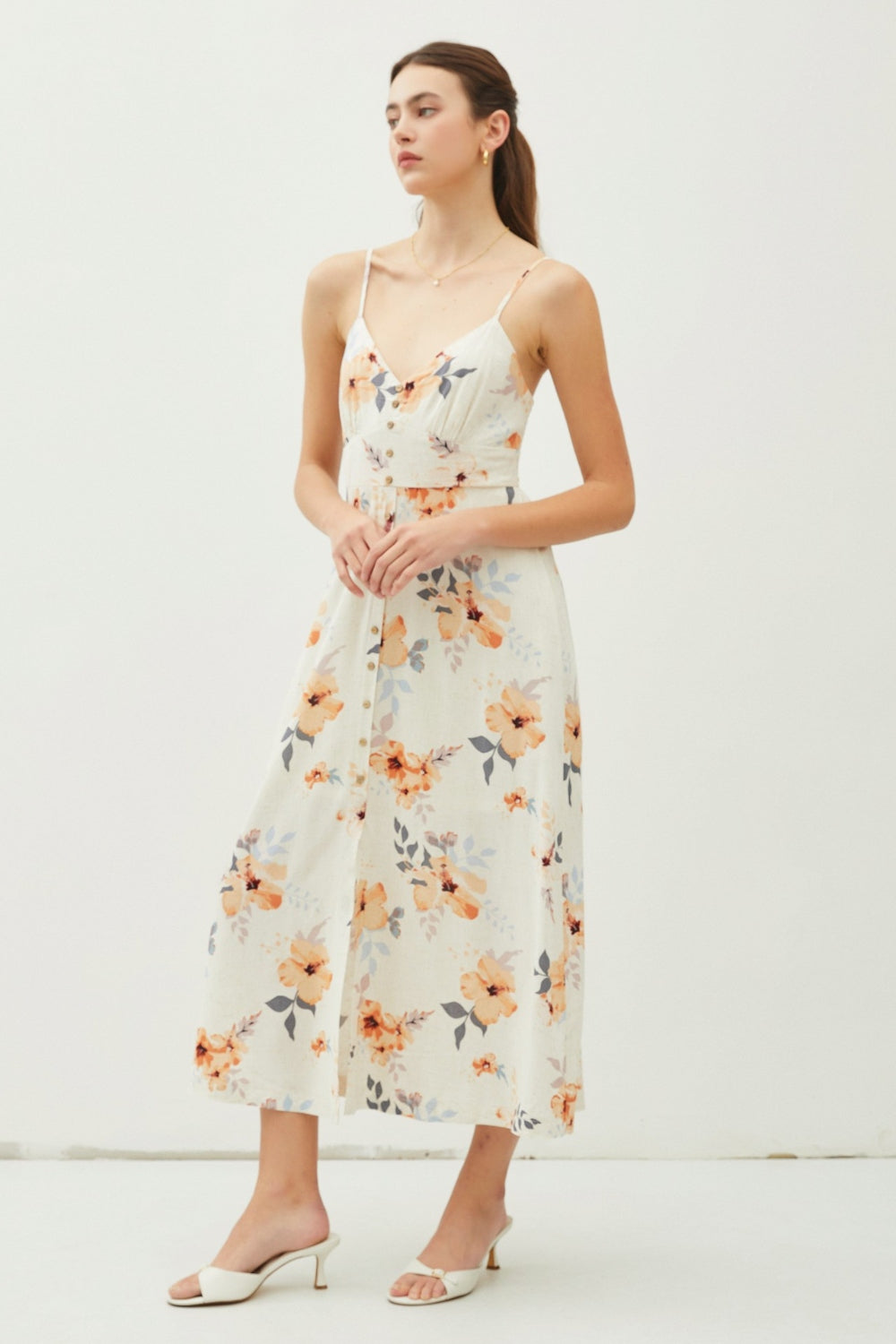 Be Cool Floral Button Down Cami Midi Dress - UrbanEthereal