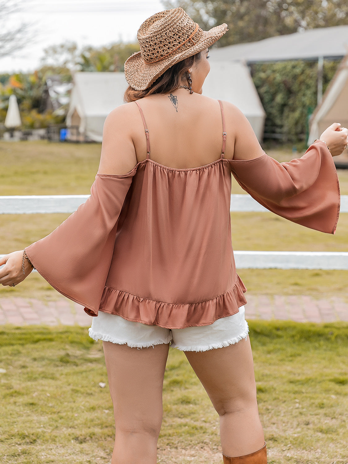 Plus Size Frill Square Neck Long Sleeve Blouse - UrbanEthereal