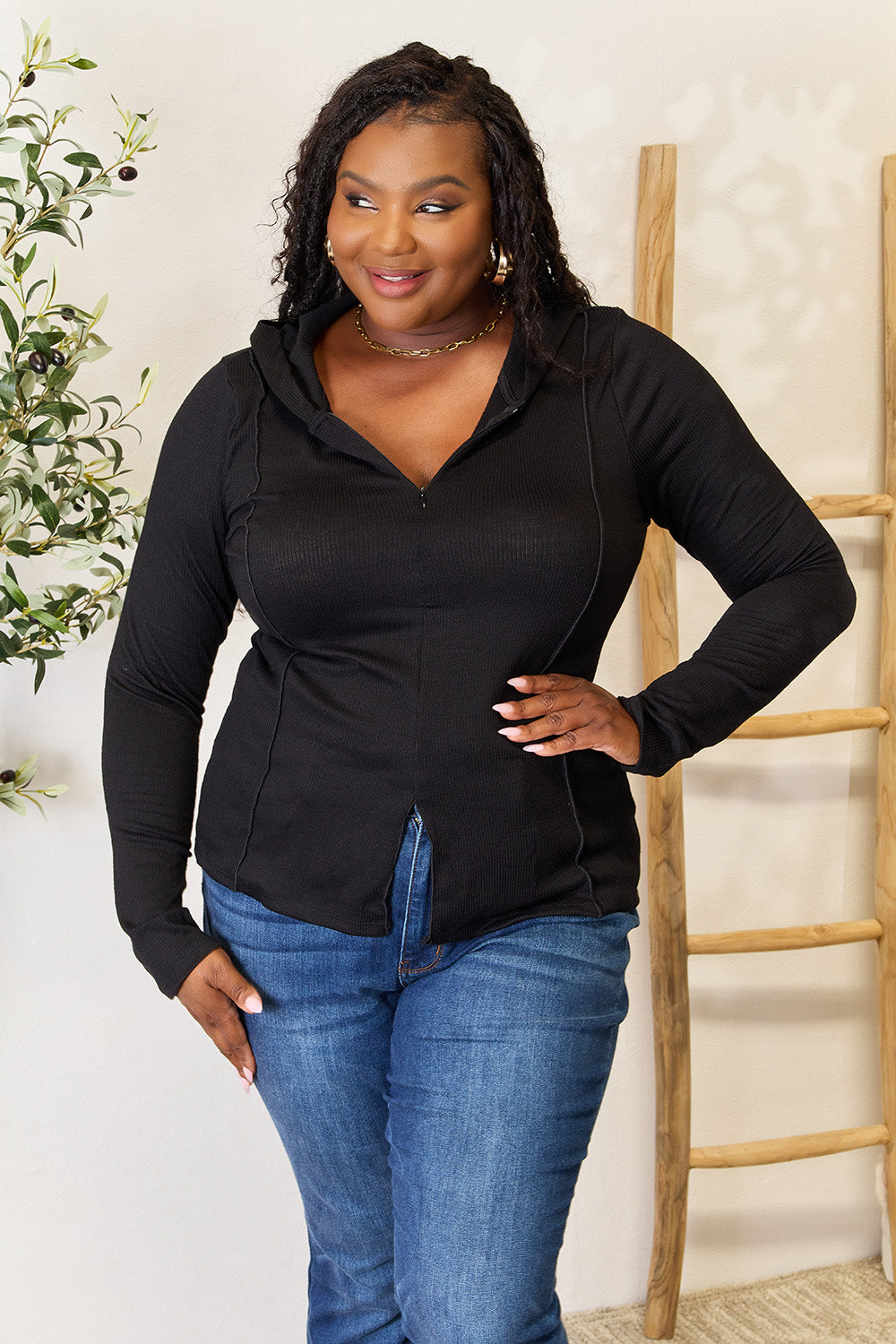 Culture Code Full Size Exposed Seam Long Sleeve Hoodie - UrbanEthereal