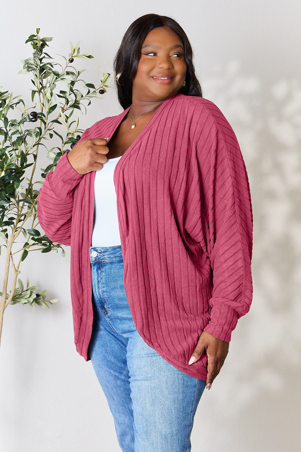 Basic Bae Full Size Ribbed Cocoon Cardigan - UrbanEthereal