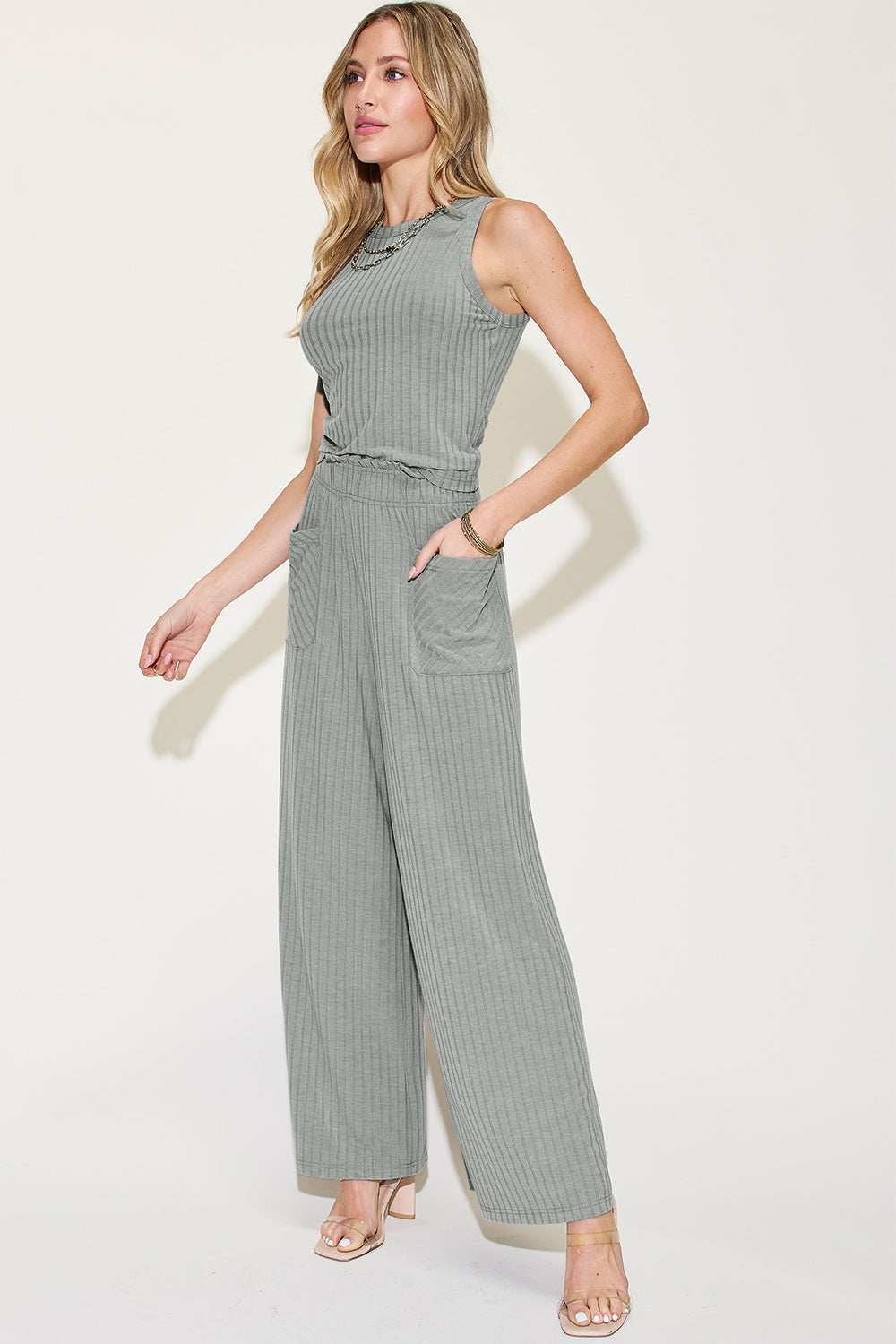 Basic Bae Full Size Ribbed Tank and Wide Leg Pants Set - UrbanEthereal